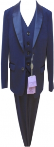 BOYS 3PC. SUITS STRECH FABRIC W/ SATIN SHALL (MEDIUM BLUE)